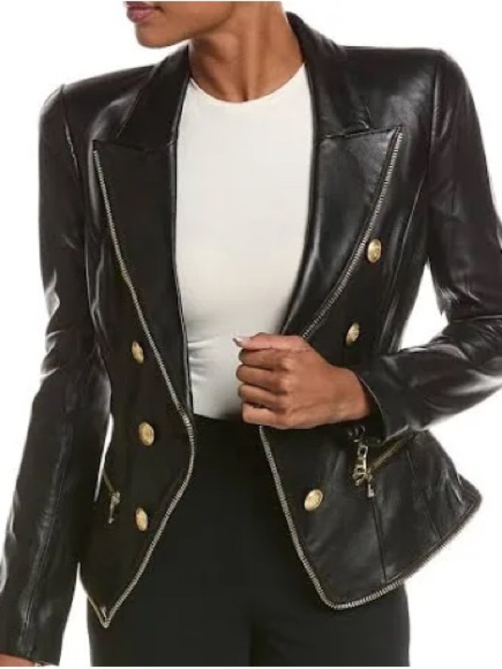L’AGENCE Double-Breasted Leather Blazer Jacket, NWT